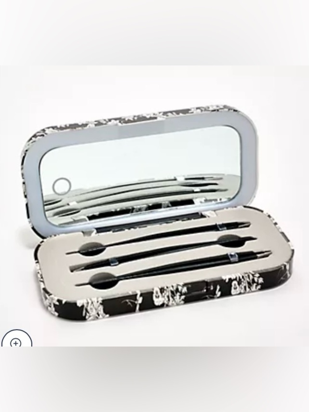 Pop Sonic Women's Black Floral Travel Tweezer Trio With Magnifying Mirror
